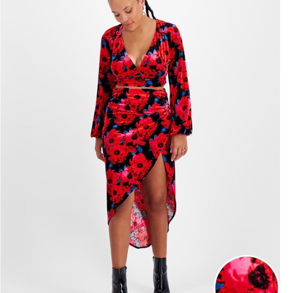 Bar lll Velvet Bold Floral Print High Low skirt Sz Small